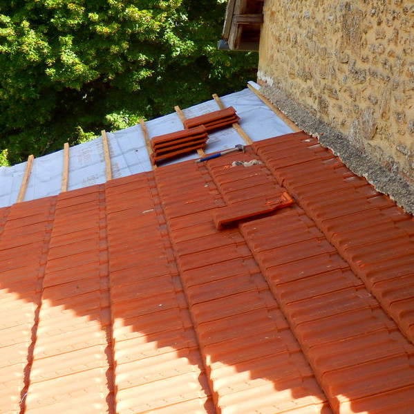 A Tile Roof Under Construction.